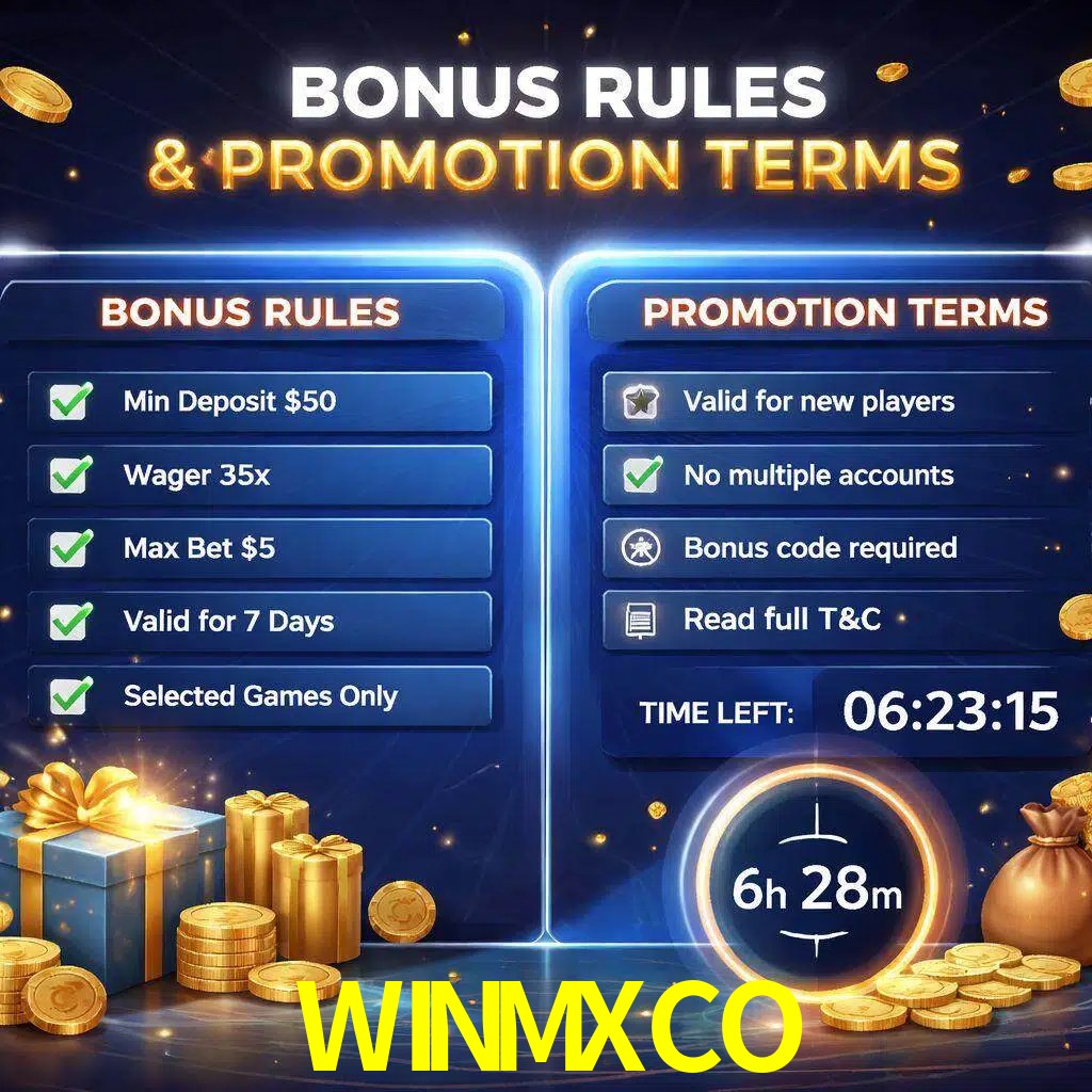 Reglas de promoción WINMXCO y condiciones de bonos explicadas visualmente