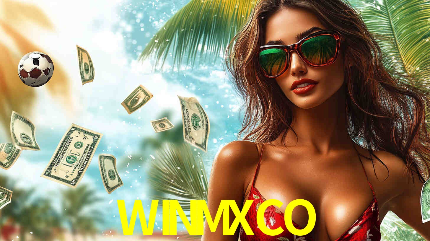Una escena digital vívida inspirada en casino con WINMXCO mostrado prominentemente, luces brillantes, fichas, cartas y acentos dorados.